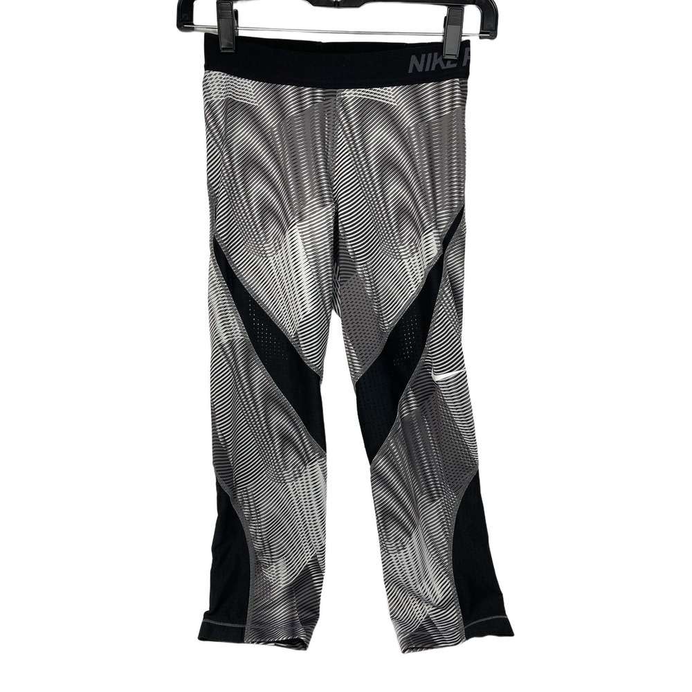 Nike Black & Gray Geometric Pattern Pro Leggings Sz Small - Picture 2 of 6